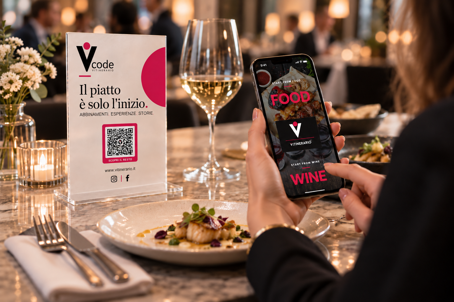 Vitinerario Code at the table: QR menu, digital wine list and virtual sommelier